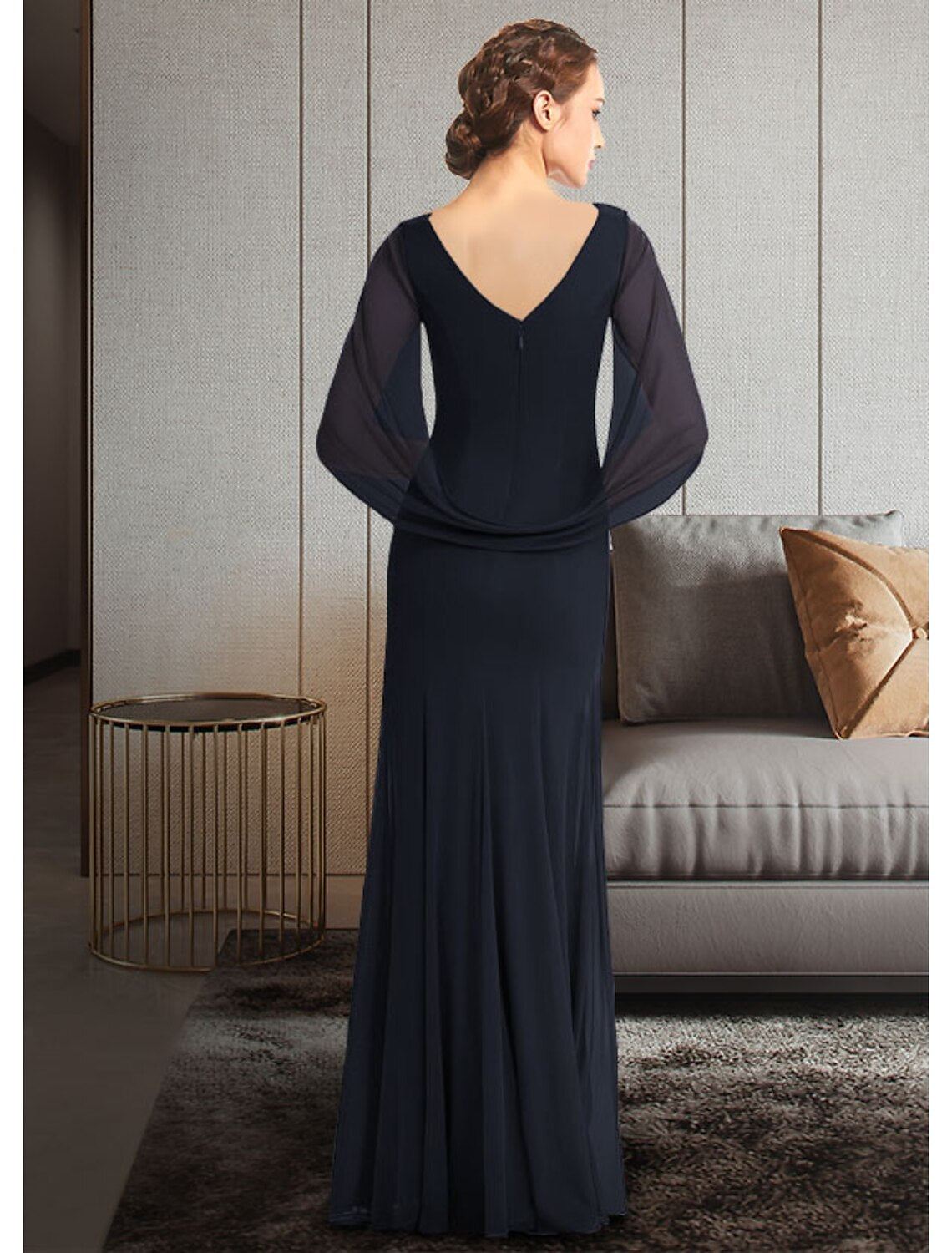 wholesale  Sheath / Column Mother of the Bride Dress Elegant Jewel Neck Ankle Length Chiffon Half Sleeve with Pleats Ruching