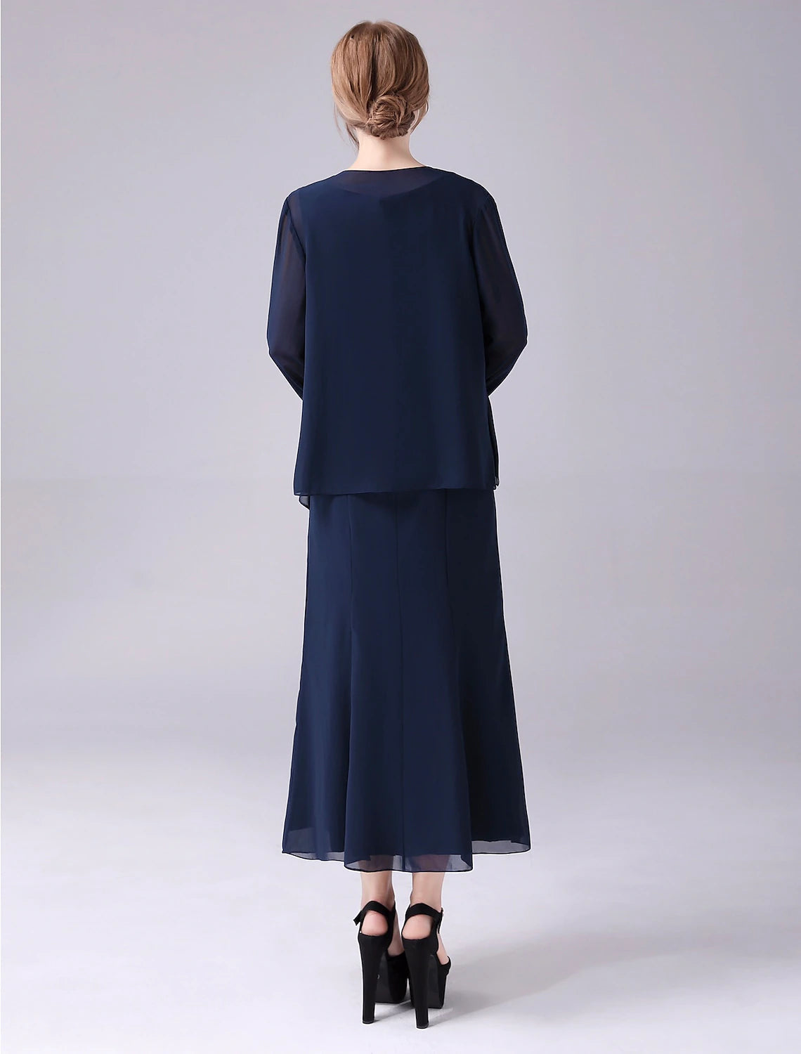 wholesale  A-Line Mother of the Bride Dress Elegant Sweet Jewel Neck Ankle Length Chiffon Sleeveless with Beading