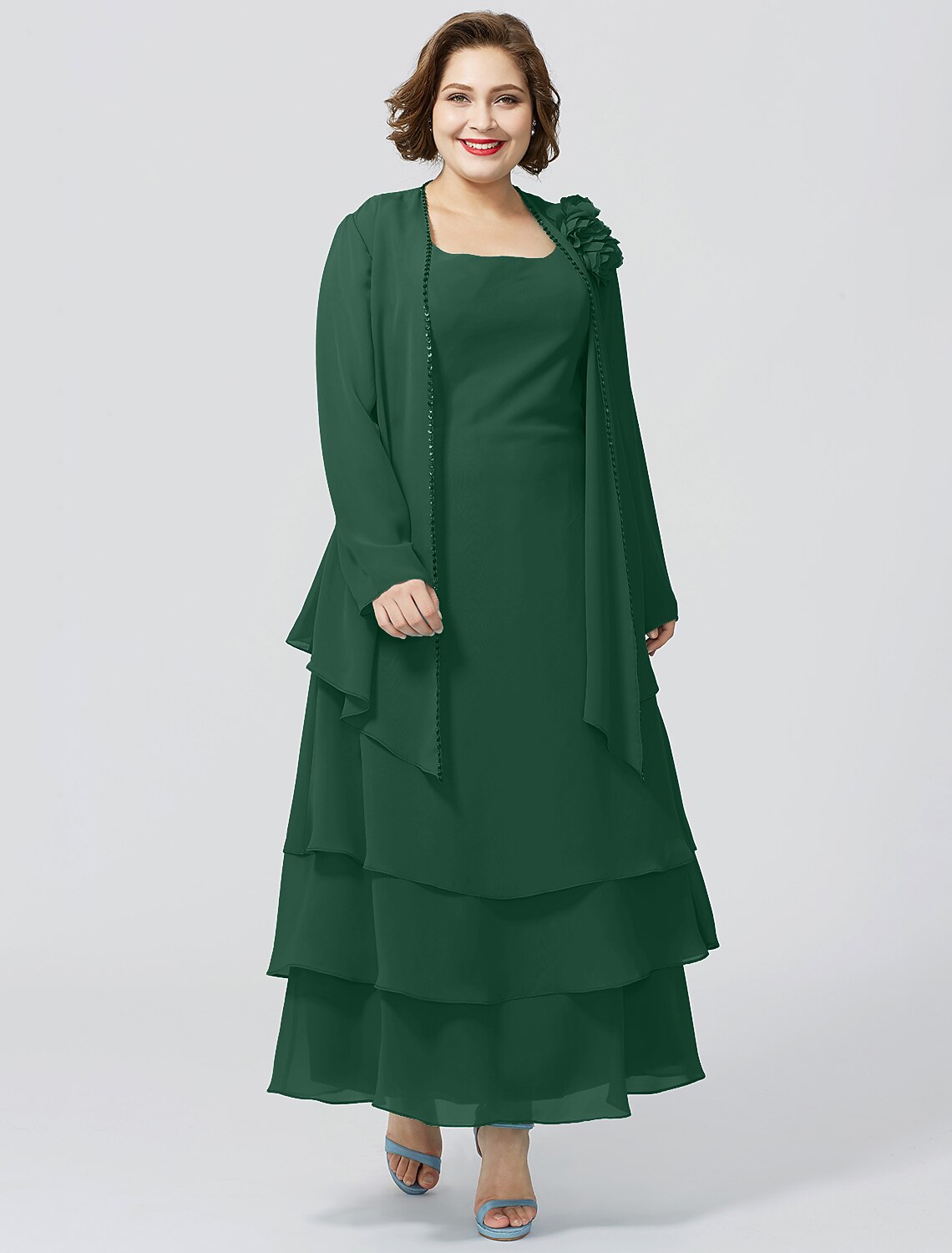 wholesale  A-Line Mother of the Bride Dress Formal Plus Size Elegant Scoop Neck Ankle Length Chiffon Sleeveless yes with Lace