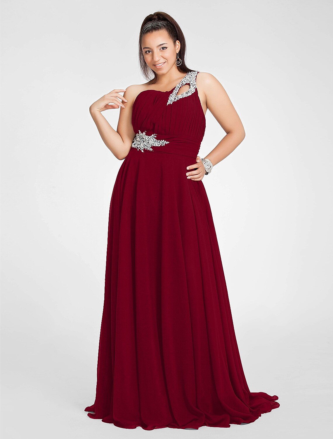 Wholesa A-Line Cut Out Dress Wedding Guest Prom Sweep / Brush Train Sleeveless One Shoulder Chiffon with Ruched Beading