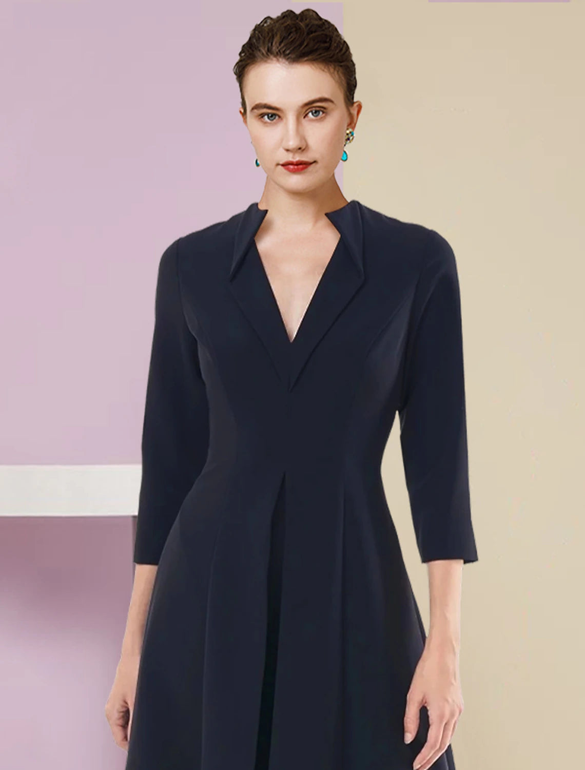 Wholesa  Jumpsuit / Pantsuit Mother of the Bride Dress Formal Wedding Guest Elegant High Low V Neck Asymmetrical Tea Length Stretch Fabric 3/4 Length Sleeve with Pleats