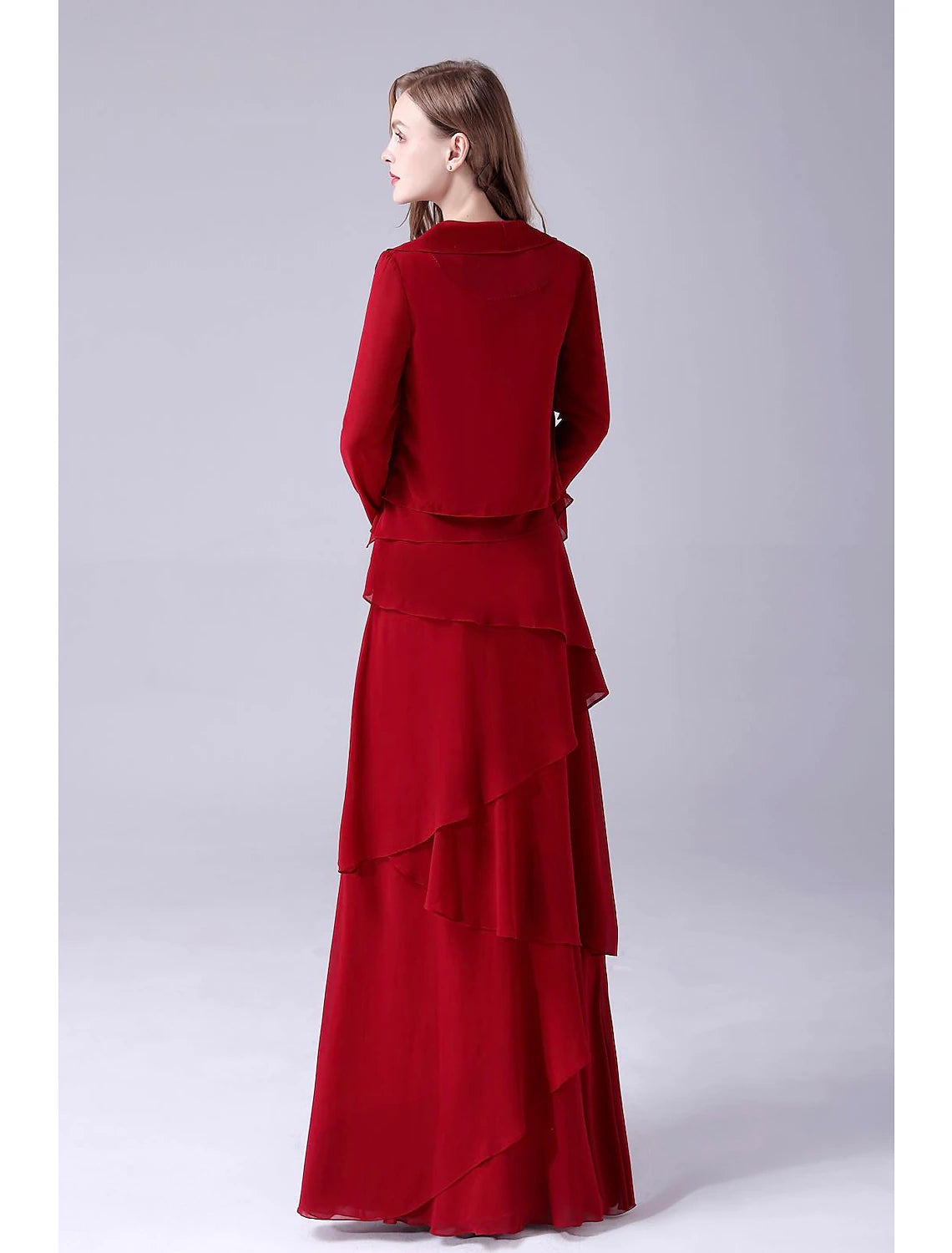 wholesale  A-Line Mother of the Bride Dress Plus Size Elegant Scoop Neck Floor Length Chiffon Sleeveless with Beading Cascading Ruffles