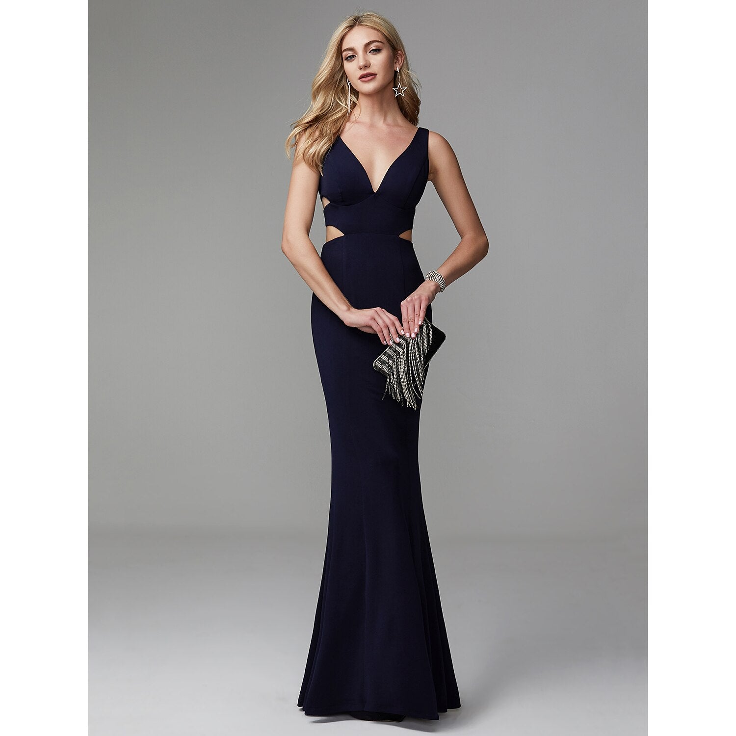 Wholesa Mermaid / Trumpet Cut Out Beautiful Back Elegant Prom Formal Evening Dress V Neck Sleeveless Floor Length Spandex with Pleats