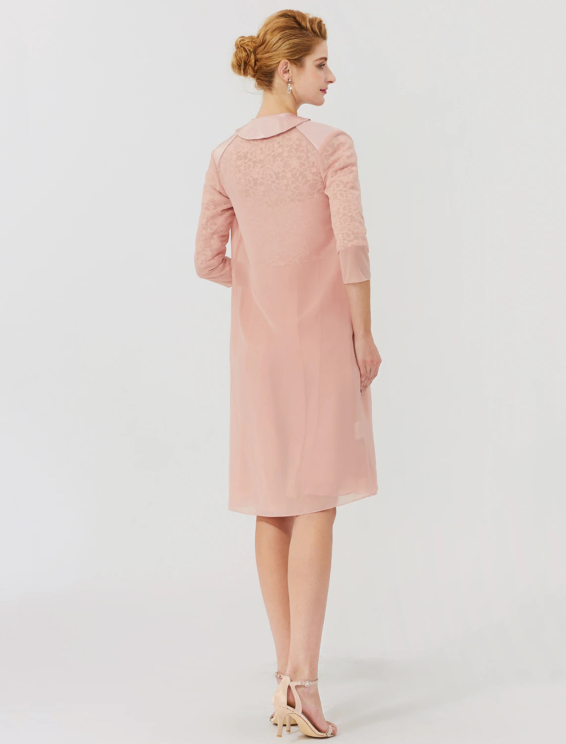 wholesale  Ball Gown Mother of the Bride Dress Formal Classic & Timeless Elegant & Luxurious Convertible Dress Illusion Neck Knee Length Chiffon Floral Lace 3/4 Length Sleeve with Crystal Brooch