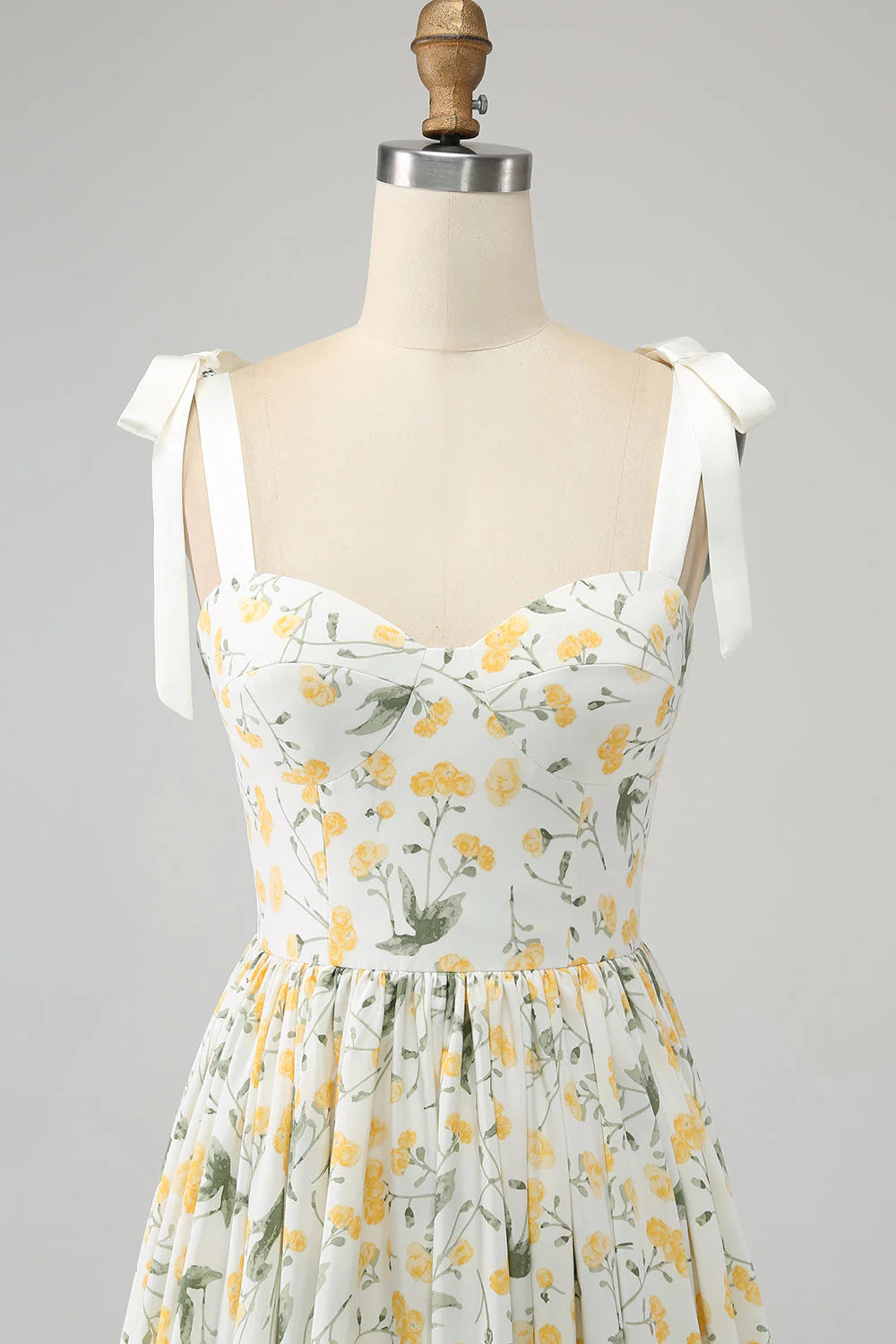 Wholesa A-Line Sweetheart Flower Spaghetti Straps Print Pleated Floral Long Prom Dress