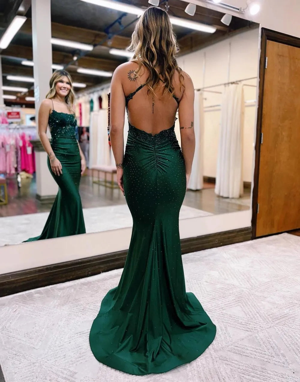 Wholesa Mermaid Satin Spaghetti Straps Prom Dress
