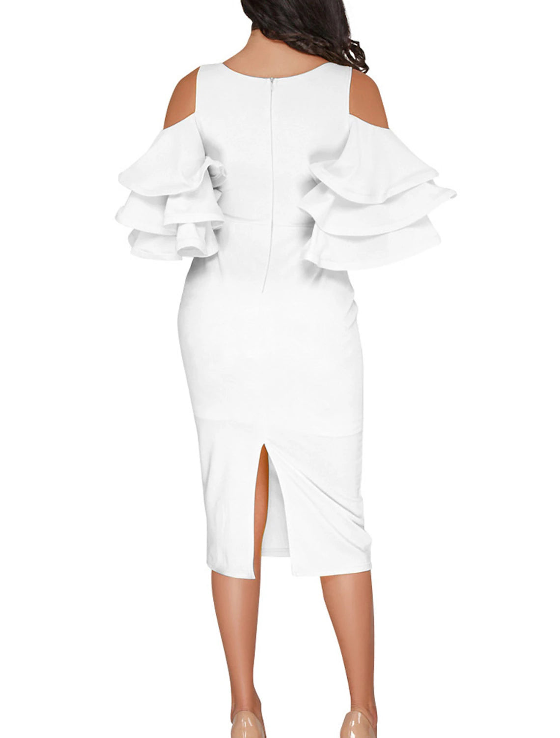 Wholesa Sheath / Column Cocktail Dresses Sexy Dress Valentine's Day Wedding Guest Tea Length Half Sleeve V Neck Polyester with Ruffles