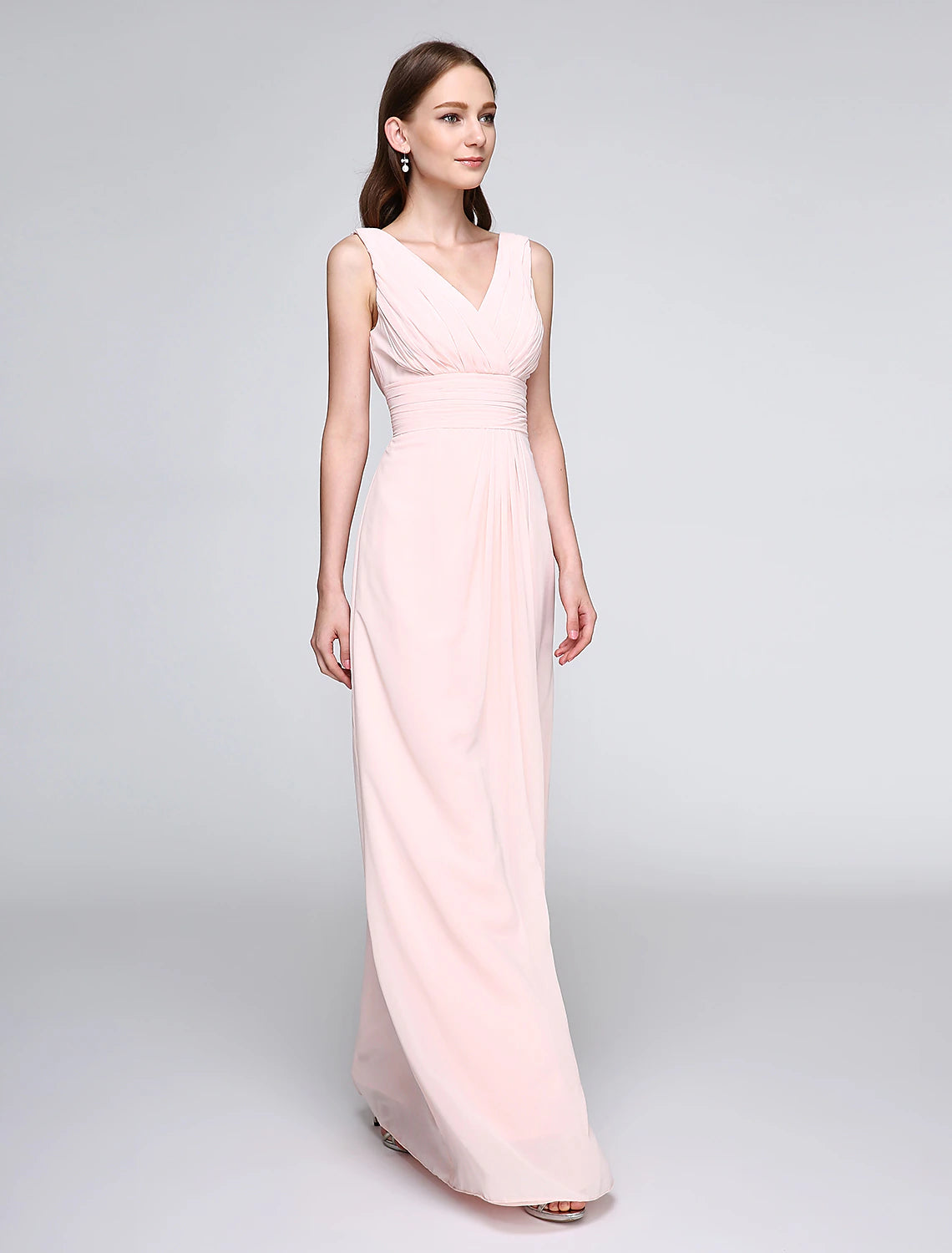 wholesale  Sheath / Column Bridesmaid Dress V Neck Sleeveless Elegant Floor Length Chiffon with Criss Cross / Ruched