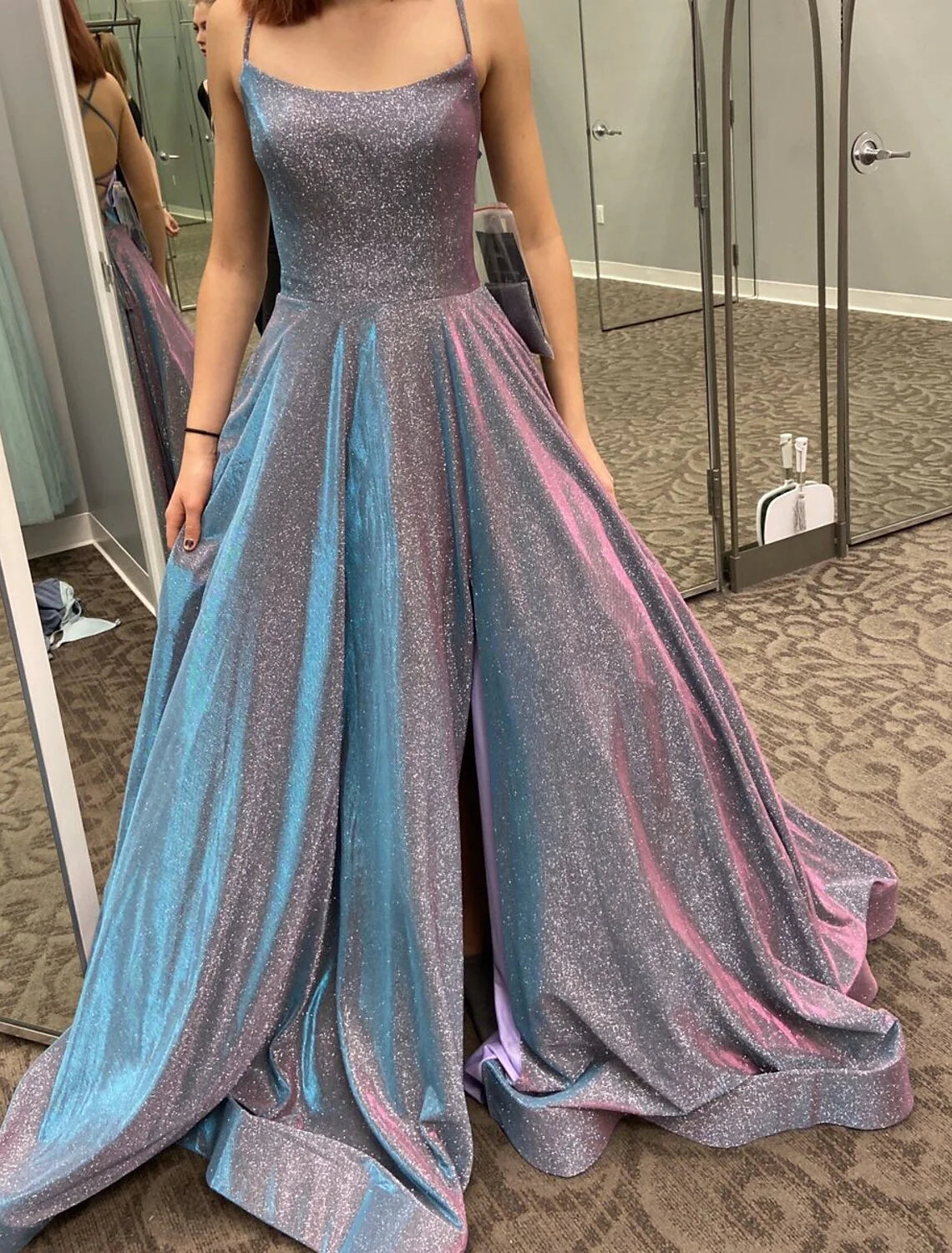 Wholesa A-Line Prom Dresses Sparkle & Shine Dress Formal Floor Length Sleeveless Strapless Pocket Stretch Satin Backless with Slit Pocket