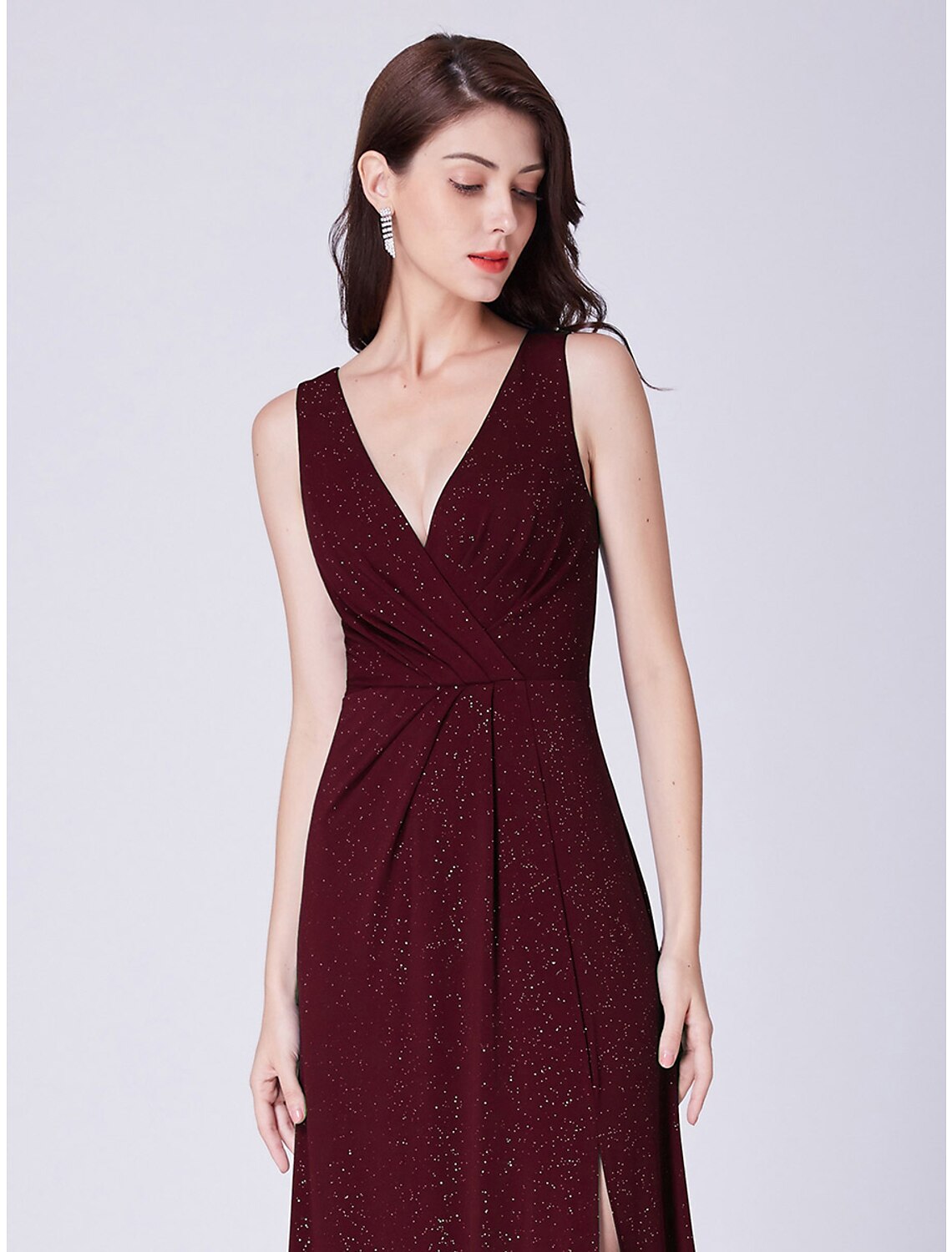 Wholesa A-Line Elegant Formal Evening Dress V Neck Sleeveless Floor Length Cotton Blend with Draping