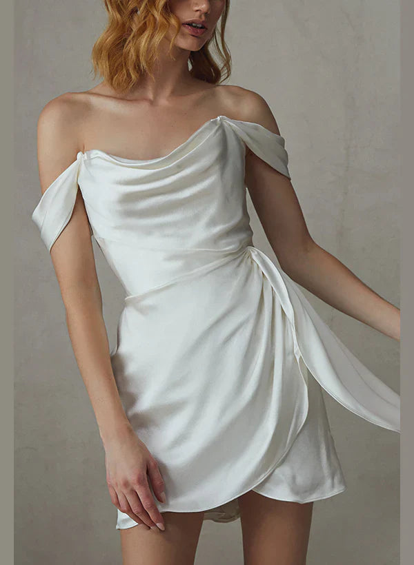 Wholesa Sheath Off-The-Shoulder Short Satin Wedding Dresses