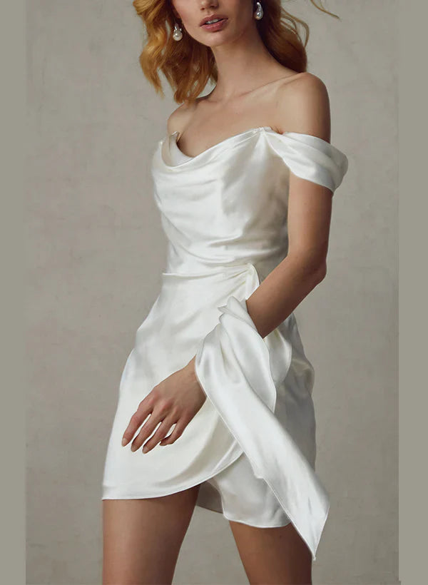Wholesa Sheath Off-The-Shoulder Short Satin Wedding Dresses