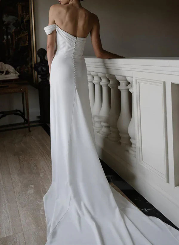 Wholesa Sheath One-Shoulder Sleeveless Satin Wedding Dresses with Slit