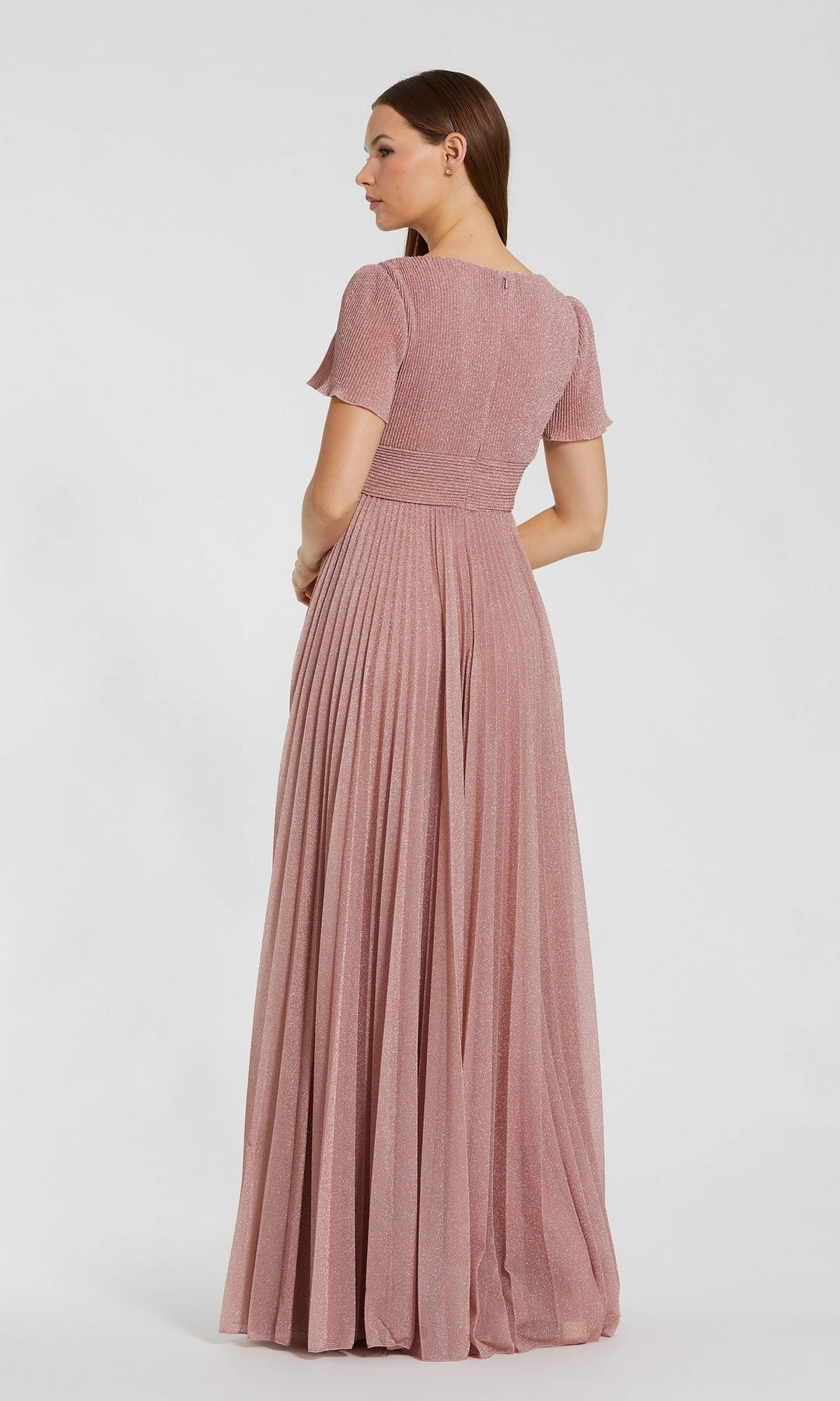 Shimmer A-Line V-Neck Flutter Sleeve Simple Back Maxi Bridesmaid Prom Gown