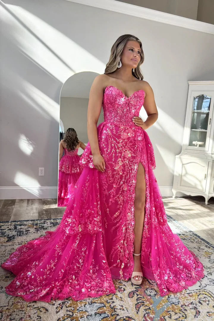 Showstopping Strapless Sweetheart Tiered Sequin Prom Dress