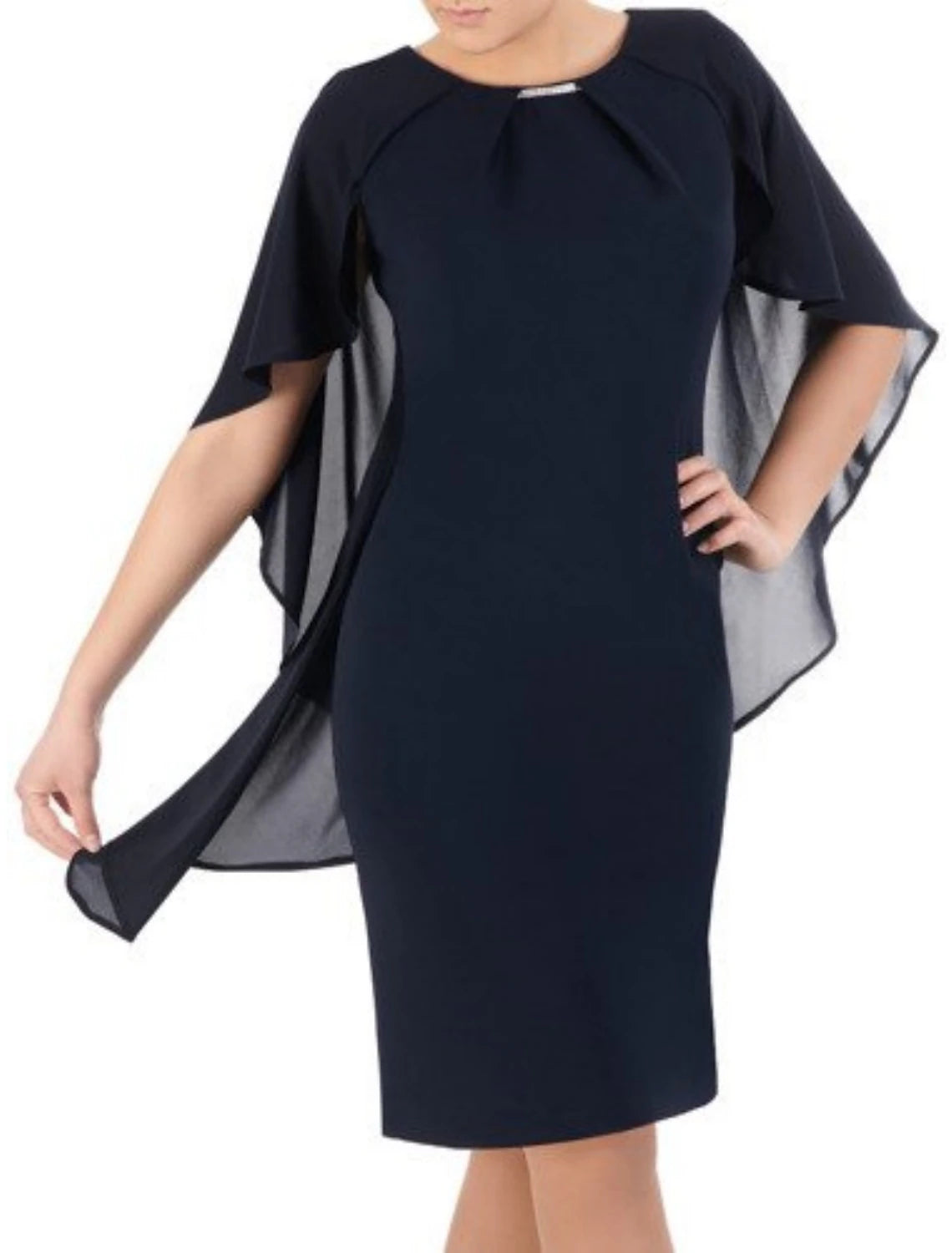 wholesale  Sheath / Column Mother of the Bride Dress Wedding Guest Minimalist Elegant Scoop Neck Knee Length Chiffon Half Sleeve with Ruching Solid Color