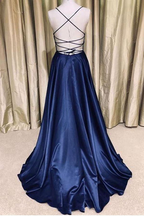 Wholesa Simple V Neck Dark Green Satin Long Prom Dress Evening Dress