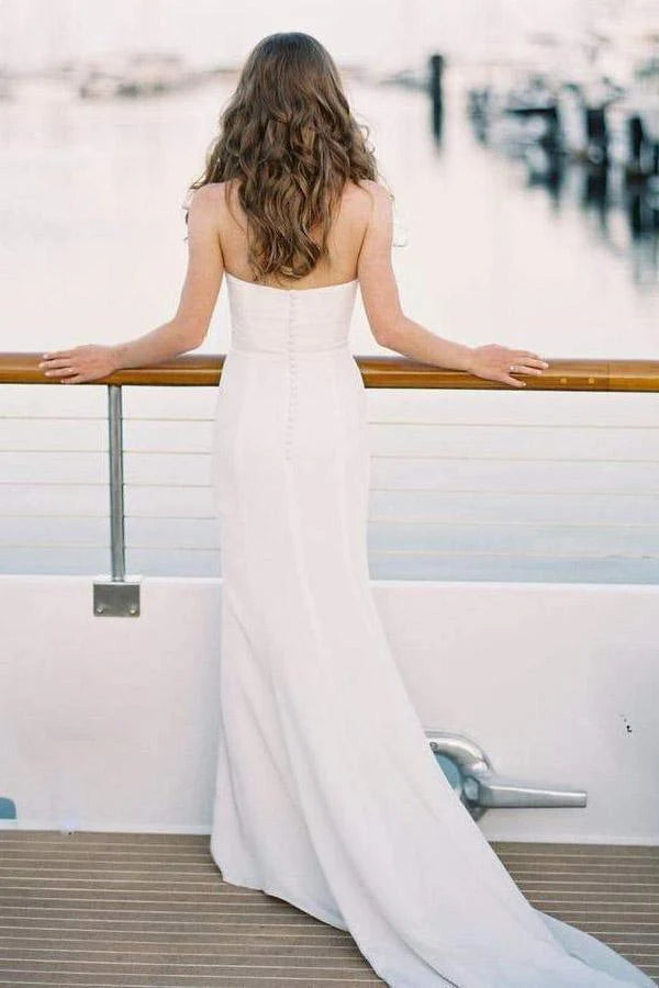 Wholesa Mermaid Simple Off Sweetheart Neck White Wedding Dresses Bridal Dresses