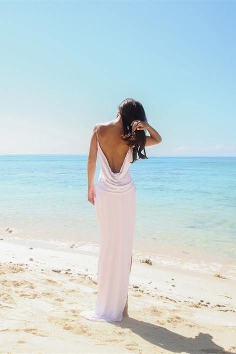 Wholesa Beach Simple Sexy Open Back Side Slit Spaghetti Straps Wedding Dresses