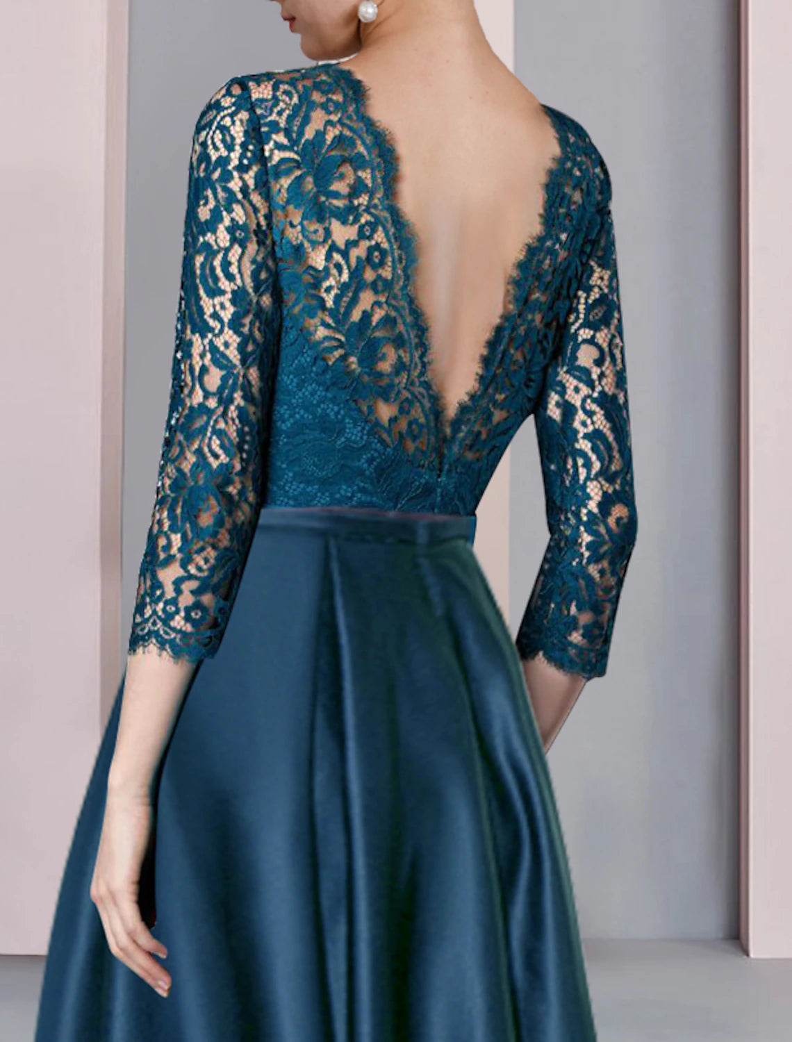 wholesale  A-Line Mother of the Bride Dress Formal Wedding Guest Elegant High Low Scoop Neck Asymmetrical Tea Length Satin Lace Half Sleeve with Pleats