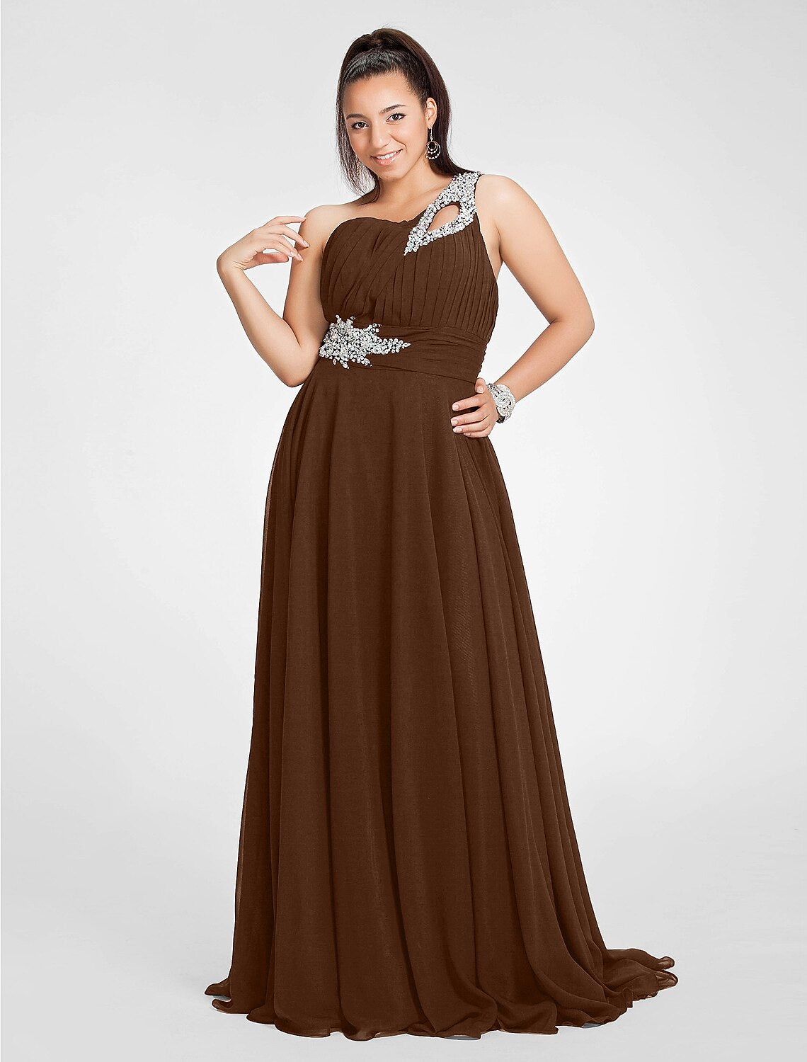 Wholesa A-Line Cut Out Dress Wedding Guest Prom Sweep / Brush Train Sleeveless One Shoulder Chiffon with Ruched Beading