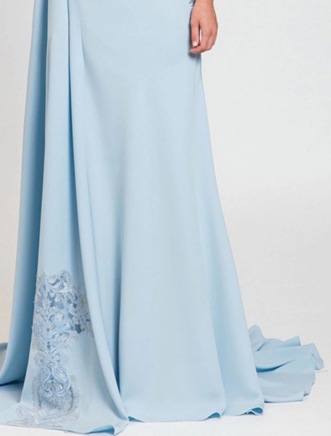 Wholesa  Mermaid / Trumpet Mother of the Bride Dress Formal Wedding Guest Party Elegant Jewel Neck Court Train Chiffon Lace Sleeveless with Sash / Ribbon Appliques