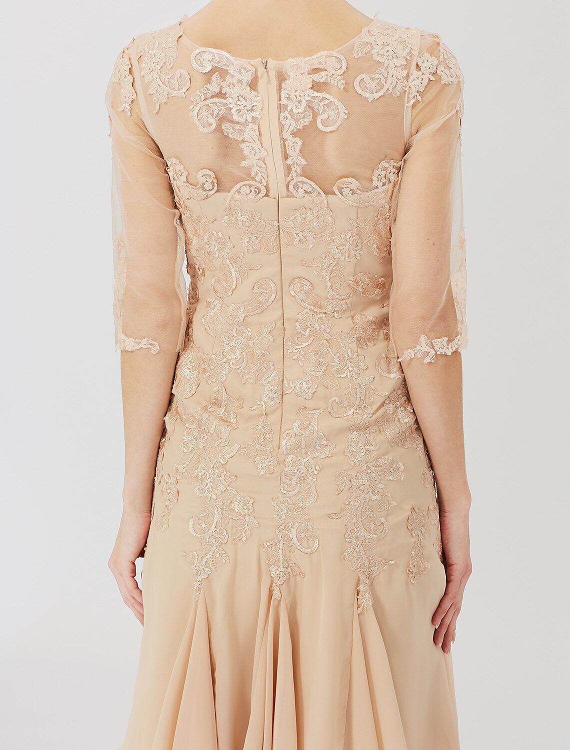 wholesale  Sheath / Column Mother of the Bride Dress Classic & Timeless Elegant & Luxurious Beautiful Back Illusion Neck Knee Length Chiffon All Over Lace Half Sleeve with Appliques