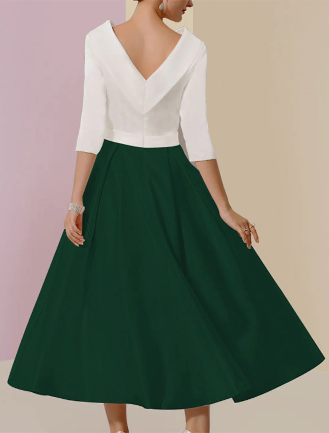 Wholesa A-Line Mother of the Bride Dress Wedding Guest Elegant Vintage Jewel Neck Tea Length Charmeuse Half Sleeve with Pleats Crystals