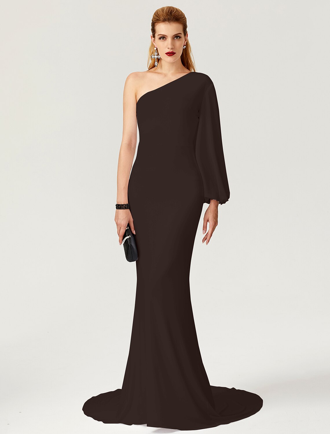 Wholesa Mermaid / Trumpet Celebrity Style Dress Engagement Formal Evening Court Train Long Sleeve One Shoulder Jersey with Pleats