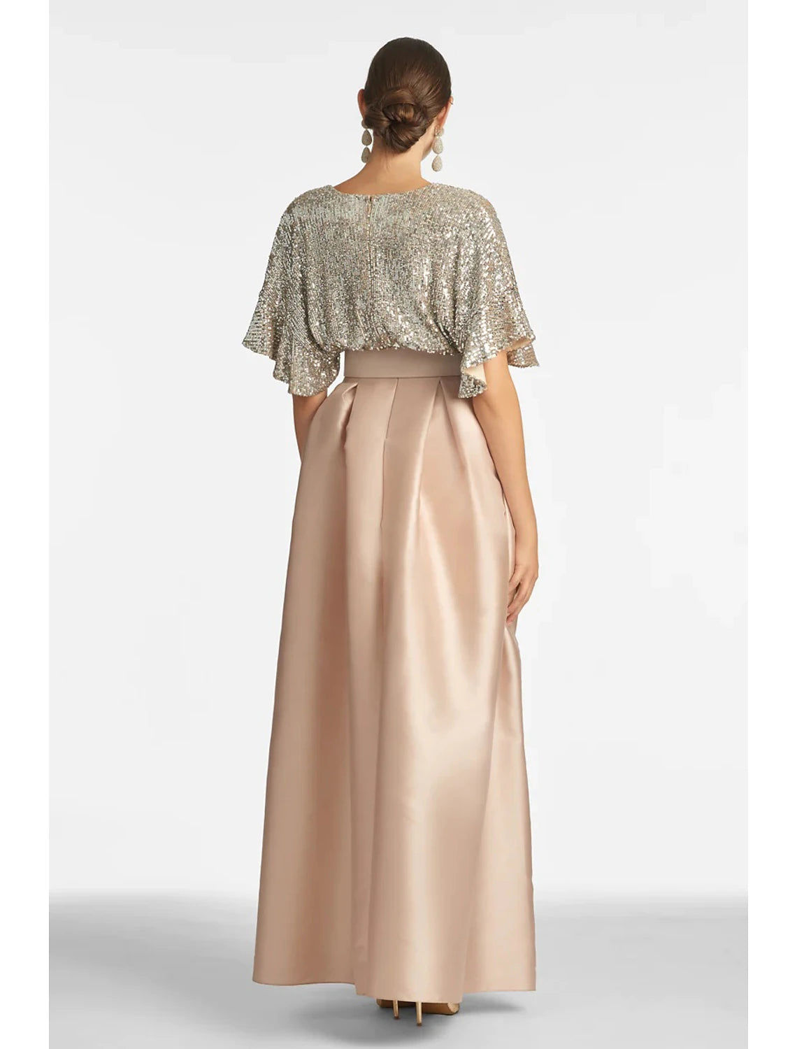 Wholesa A-Line Evening Gown Party Dress Sparkle & Shine Dress Formal Wedding Guest Ankle Length Half Sleeve V Neck Fall Wedding Guest Sequined with Sequin Strappy