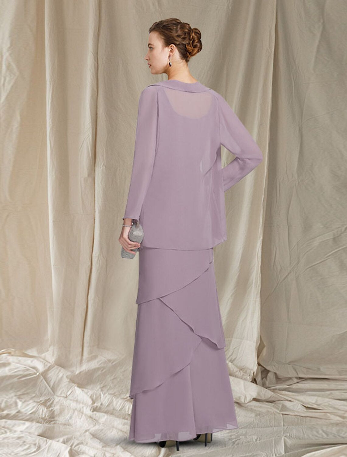 wholesale  Two Piece Sheath / Column Mother of the Bride Dress Elegant Scoop Neck Floor Length Chiffon Sleeveless Wrap Included with Beading Cascading Ruffles