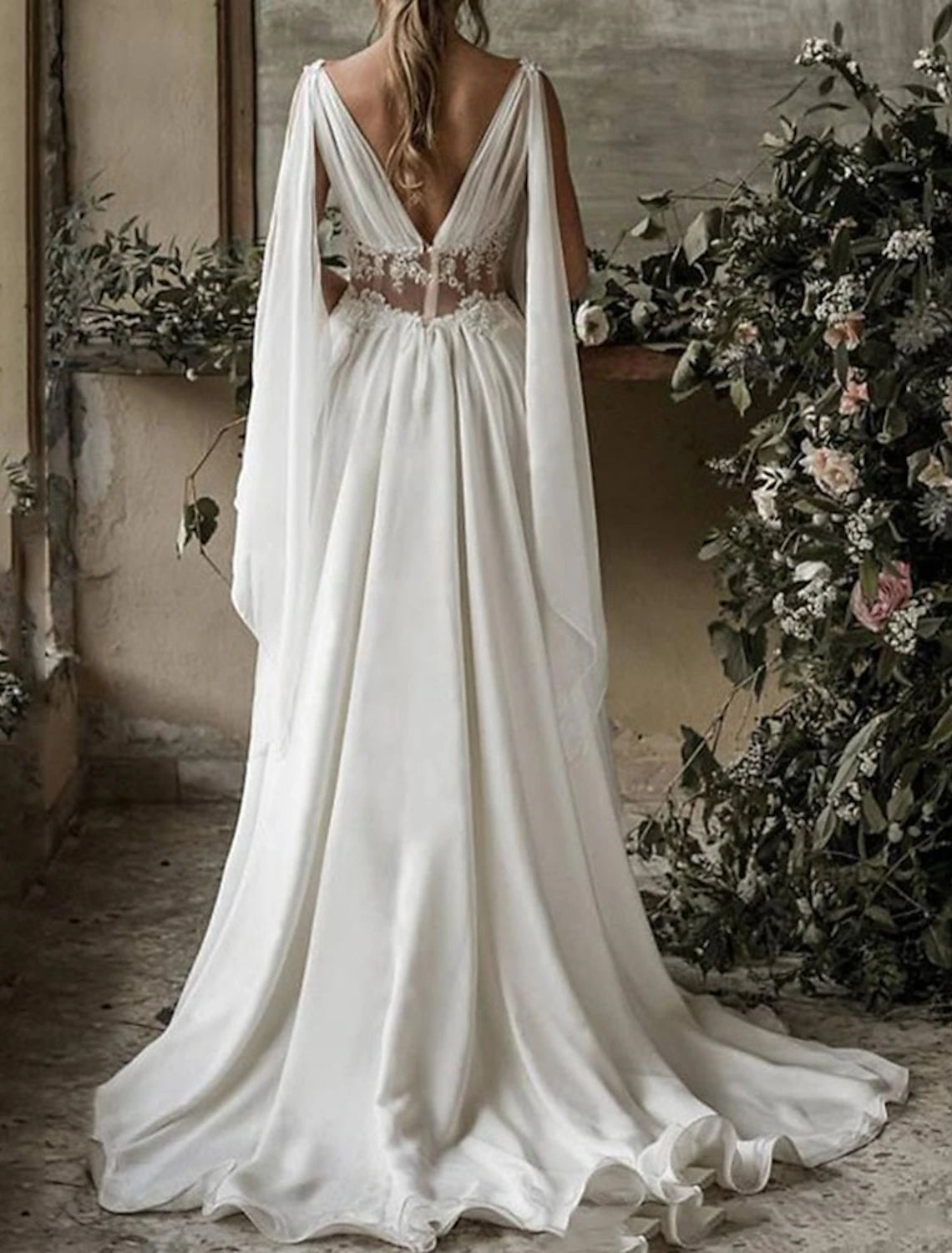 Wholesa Simple Wedding Dresses Wedding Dresses A-Line V Neck Short Sleeve Tea Length Satin Bridal Gowns With Pleats Solid Color