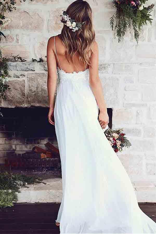 Wholesa A-Line Spaghetti Appliques Straps Wedding Dresses With Lace