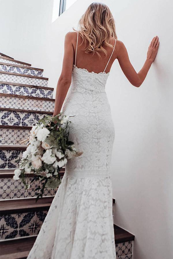 Wholesa Mermaid Spaghetti Straps Lace Ivory Wedding Dress