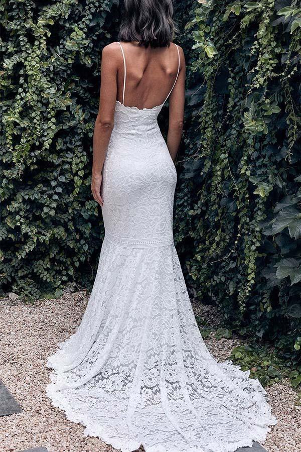 Wholesa Mermaid Spaghetti Straps Lace Ivory Wedding Dress
