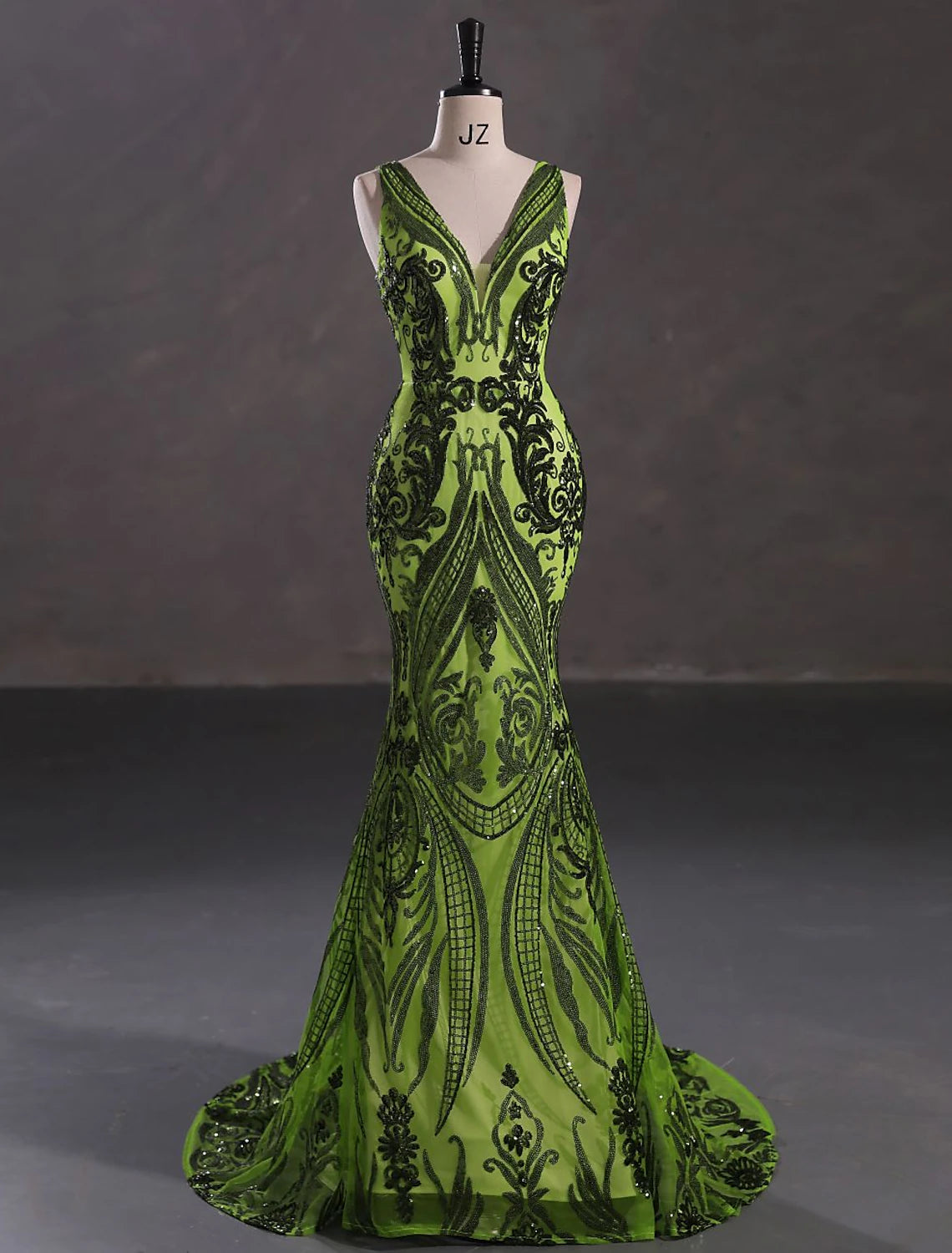 Wholesa Mermaid / Trumpet Evening Gown Sparkle & Shine Dress Engagement Formal Evening Court Train Sleeveless V Neck Sequined with Sequin