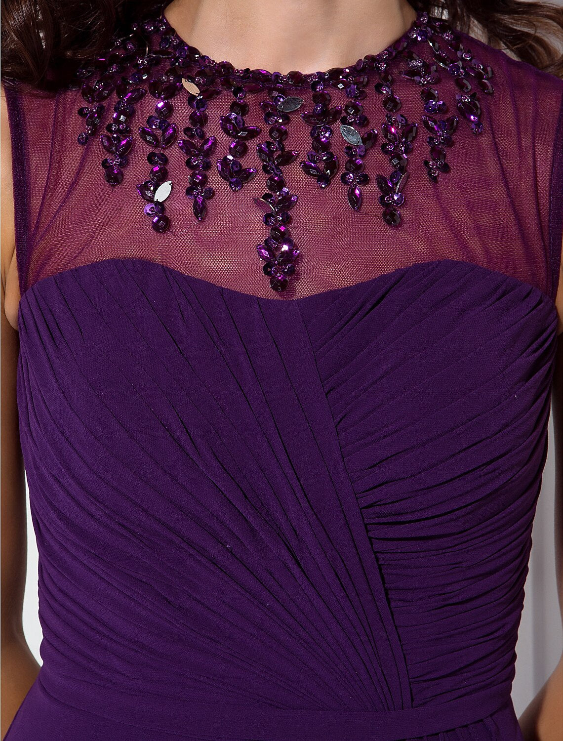 wholesale  Sheath / Column Mother of the Bride Dress Elegant Jewel Neck Floor Length Georgette Sleeveless No with Criss Cross Ruched Beading