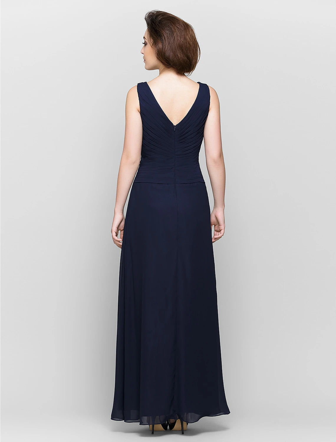 wholesale  Sheath / Column Mother of the Bride Dress Convertible Dress V Neck Floor Length Chiffon 3/4 Length Sleeve with Criss Cross Cascading Ruffles