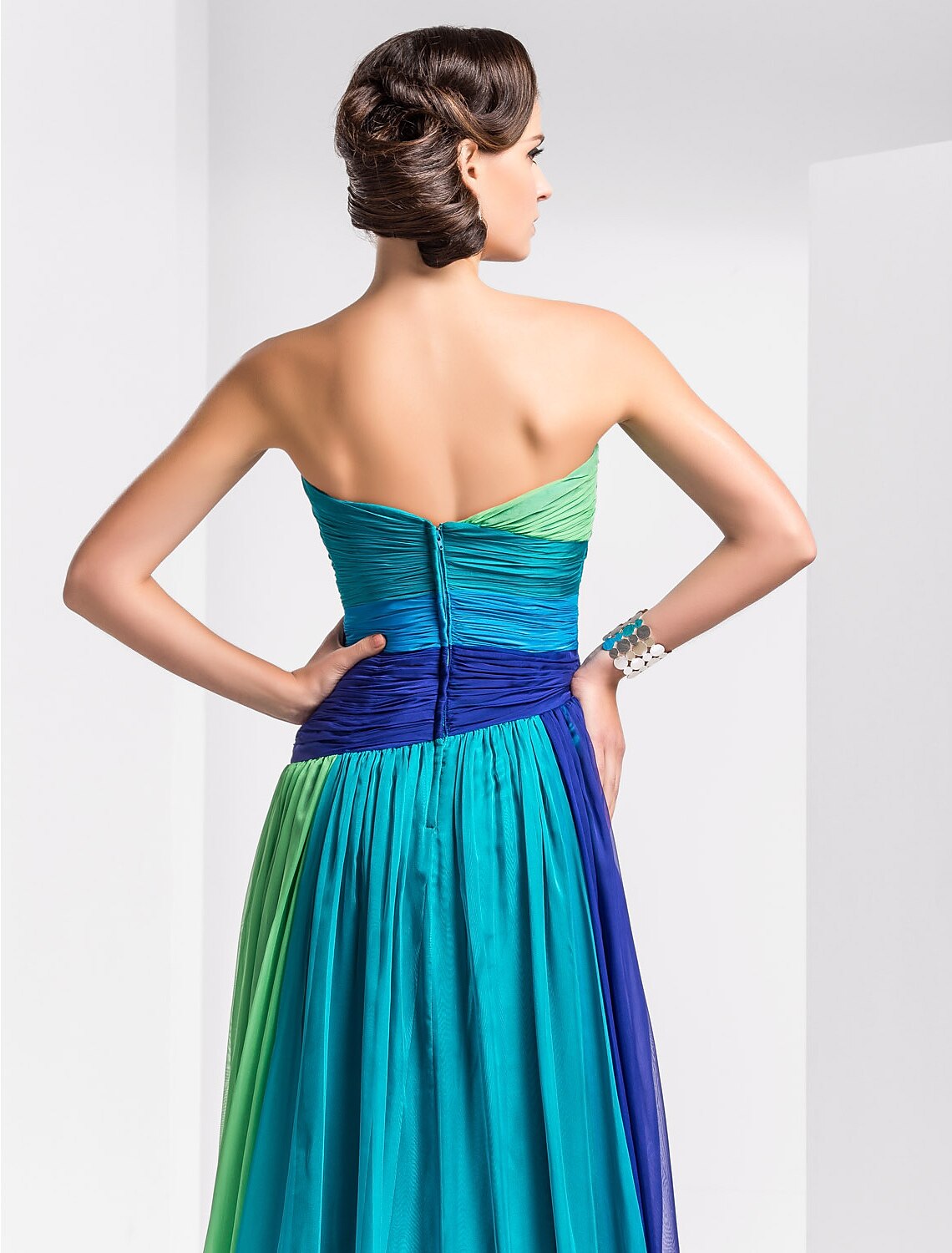 Wholesa A-Line Color Block Dress Wedding Guest Formal Evening Sweep / Brush Train Sleeveless Sweetheart Chiffon Backless with Pleats Ruched Crystals