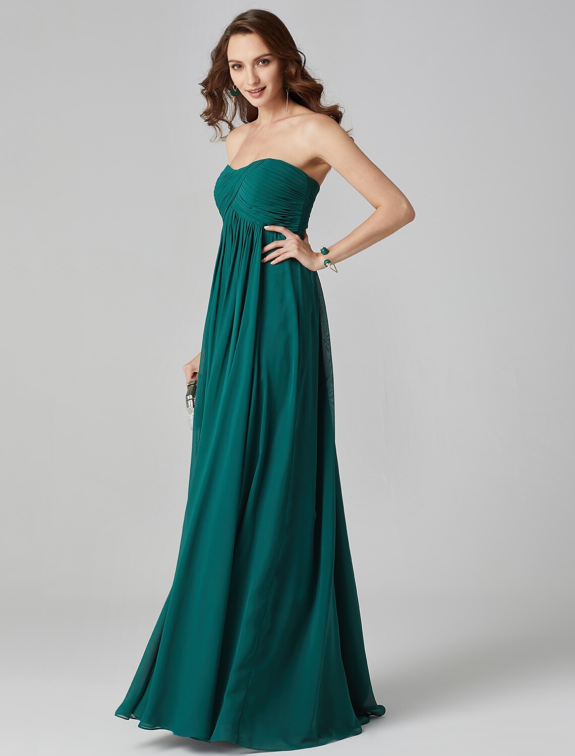 Wholesa A-Line Minimalist Dress Wedding Guest Formal Evening Sweep / Brush Train Sleeveless Strapless Chiffon with Pleats Ruched