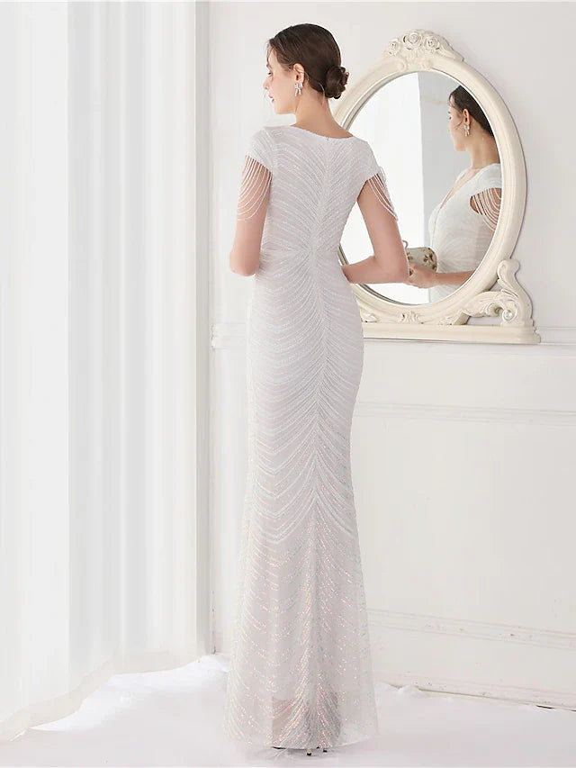 Wholesa Mermaid / Trumpet Evening Gown Elegant Dress Wedding Guest Floor Length Sleeveless V Neck Sequined V Back with Sequin