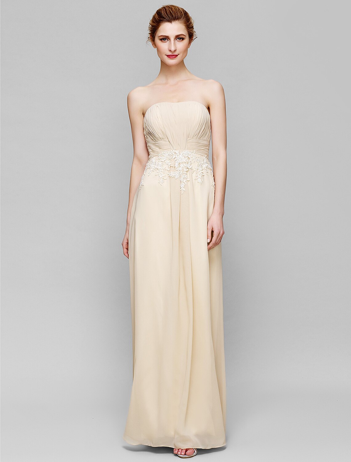 wholesale  Sheath / Column Mother of the Bride Dress Lace Up Strapless Ankle Length Chiffon Lace Short Sleeve No with Lace Ruched Draping