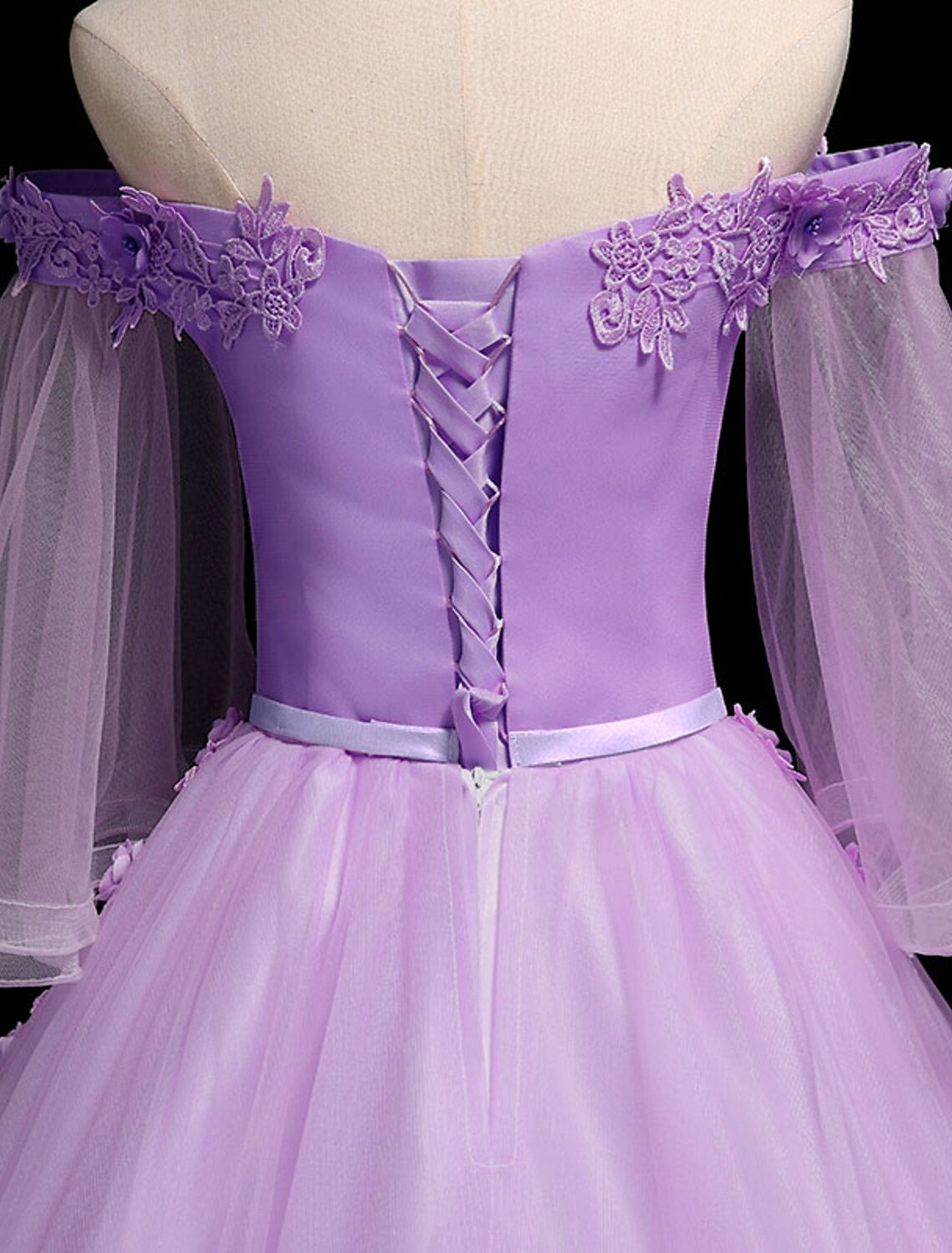 wholesale  Ball Gown Luxurious Floral Quinceanera Prom Birthday Dress Off Shoulder 3/4 Length Sleeve Floor Length Tulle with Sash / Ribbon Embroidery