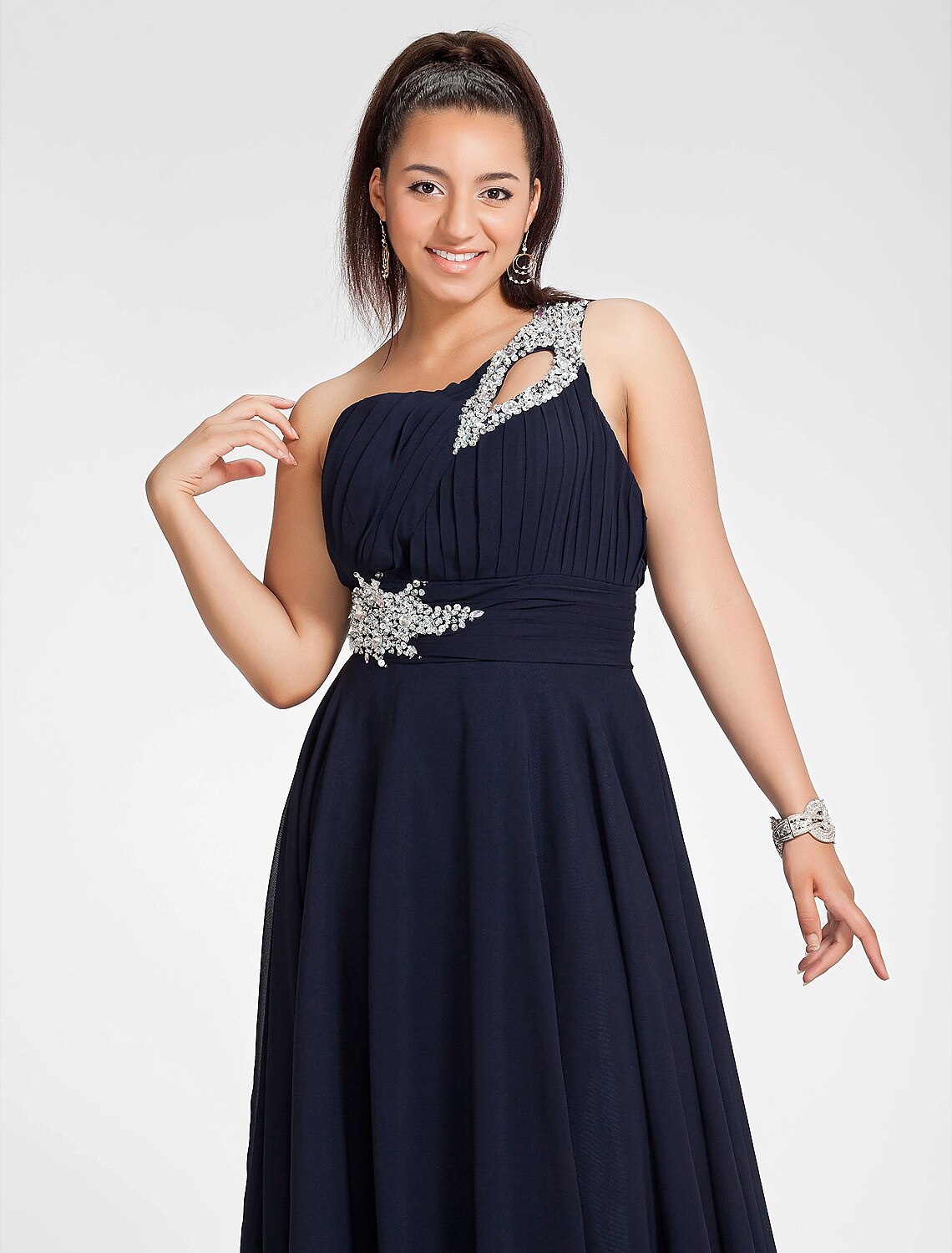 Wholesa A-Line Cut Out Dress Wedding Guest Prom Sweep / Brush Train Sleeveless One Shoulder Chiffon with Ruched Beading