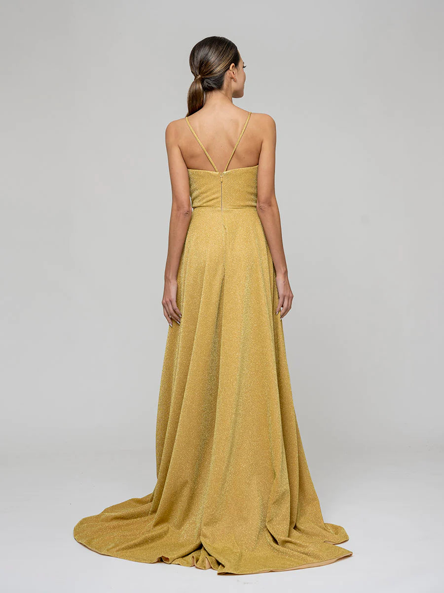 Wholesa Sweep Train Metallic Glitter A Line Prom Dresses