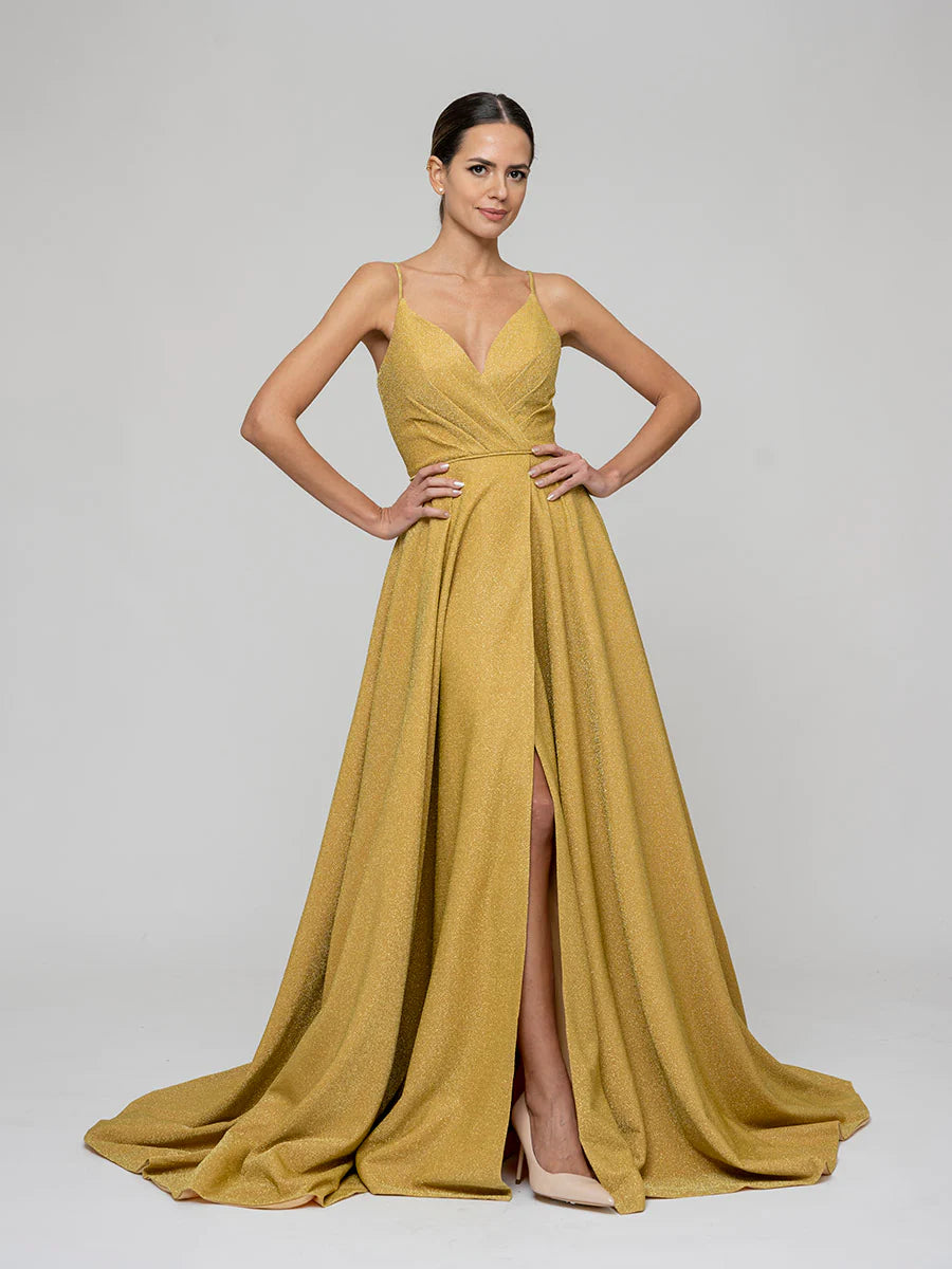 Wholesa Sweep Train Metallic Glitter A Line Prom Dresses