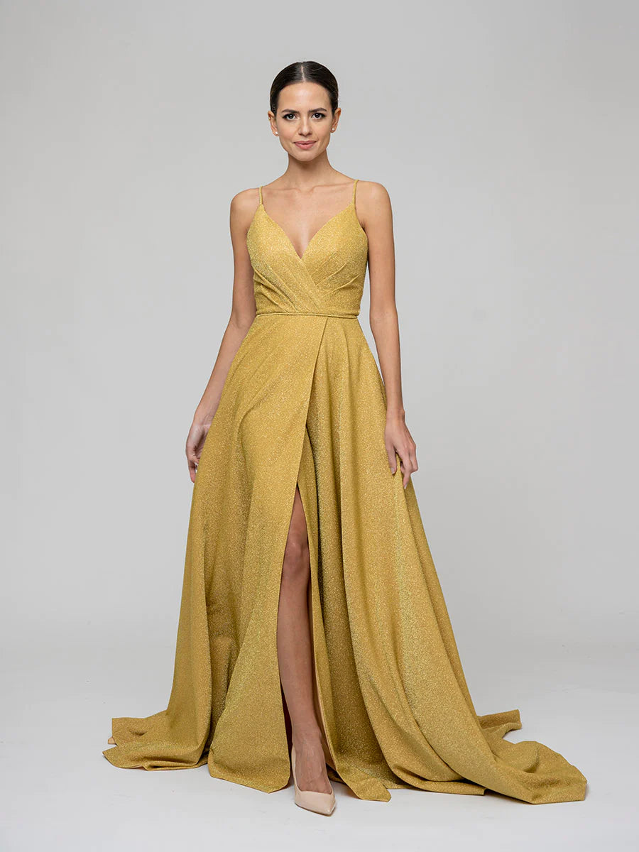 Wholesa Sweep Train Metallic Glitter A Line Prom Dresses