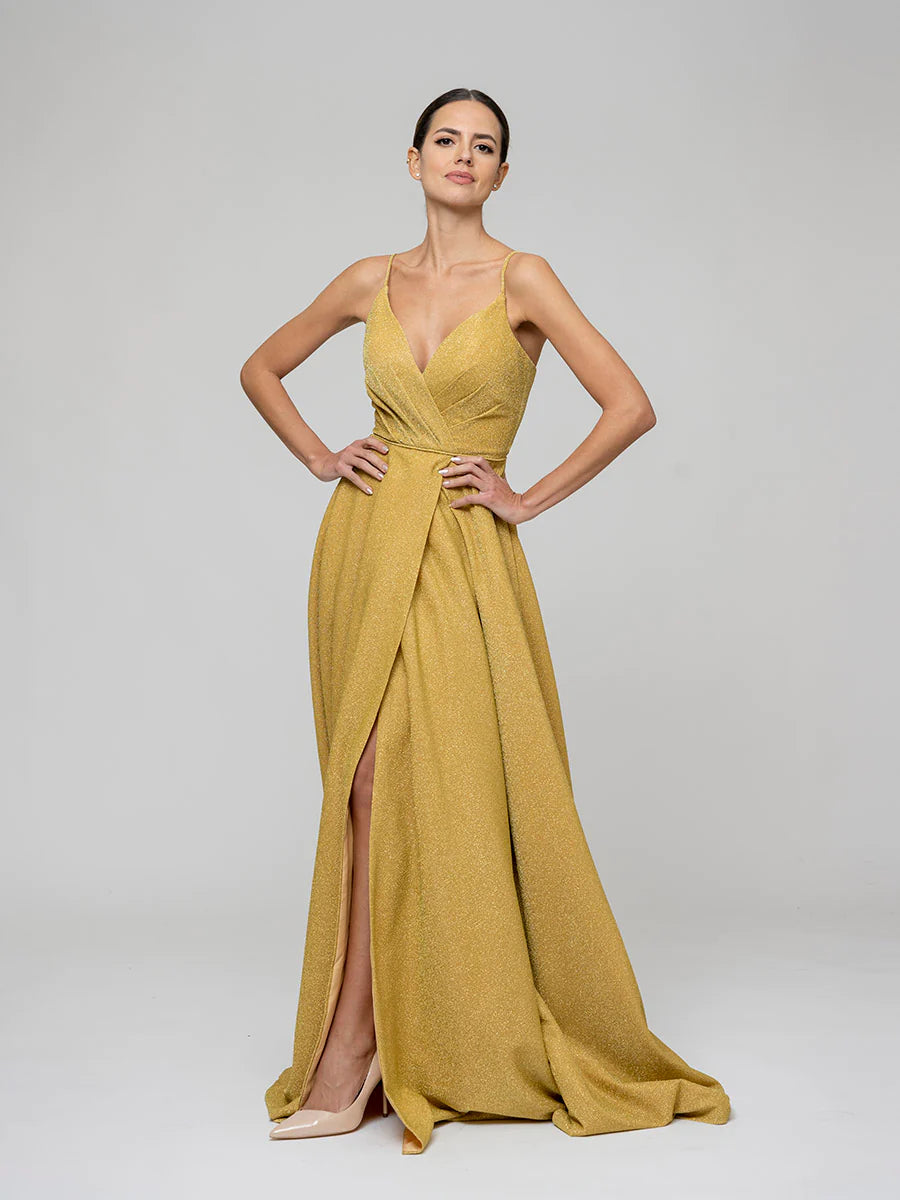 Wholesa Sweep Train Metallic Glitter A Line Prom Dresses