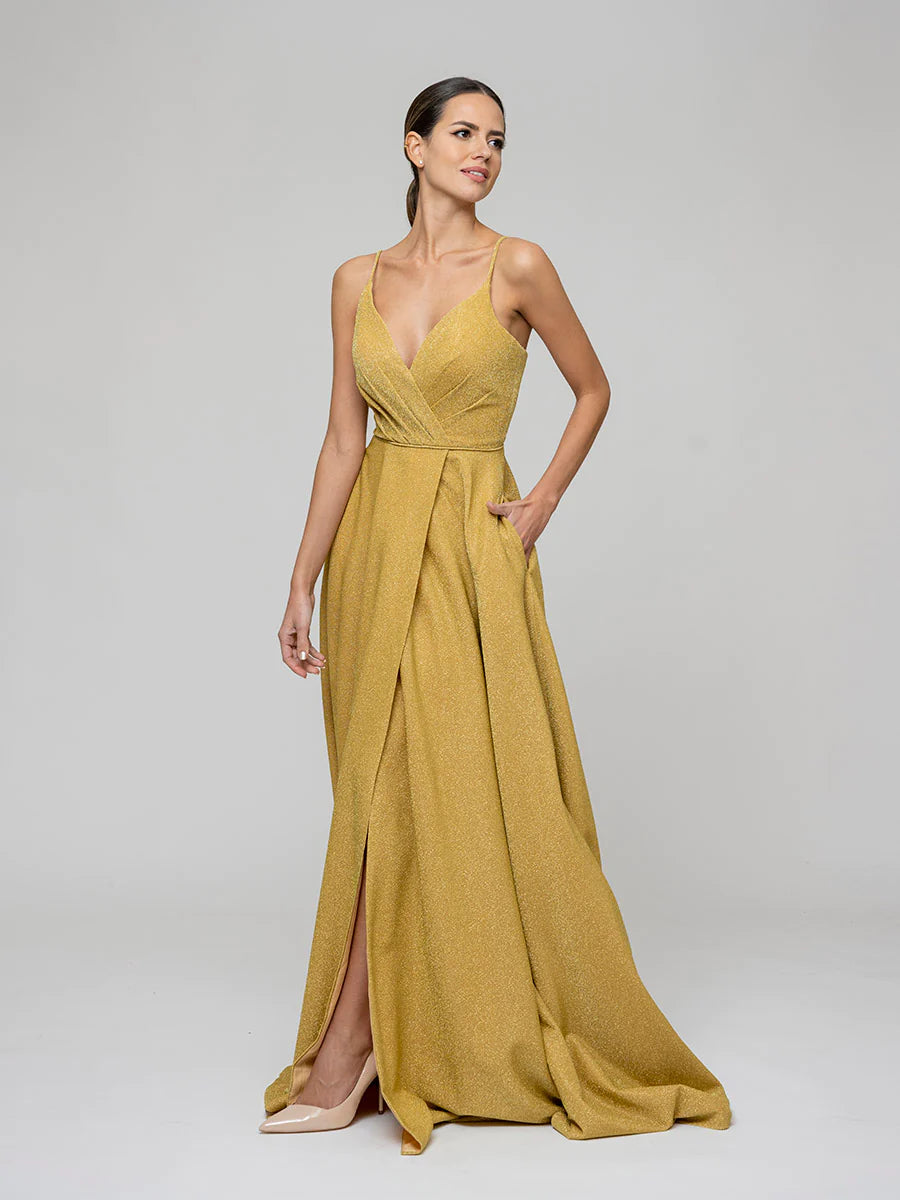 Wholesa Sweep Train Metallic Glitter A Line Prom Dresses