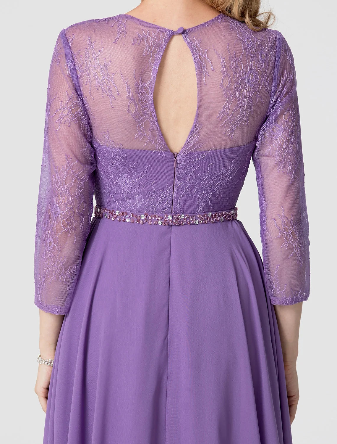 Wholesa A-Line Elegant Holiday Cocktail Party Formal Evening Dress V Neck 3/4 Length Sleeve Floor Length Chiffon Lace with Sash / Ribbon Beading / Illusion Sleeve